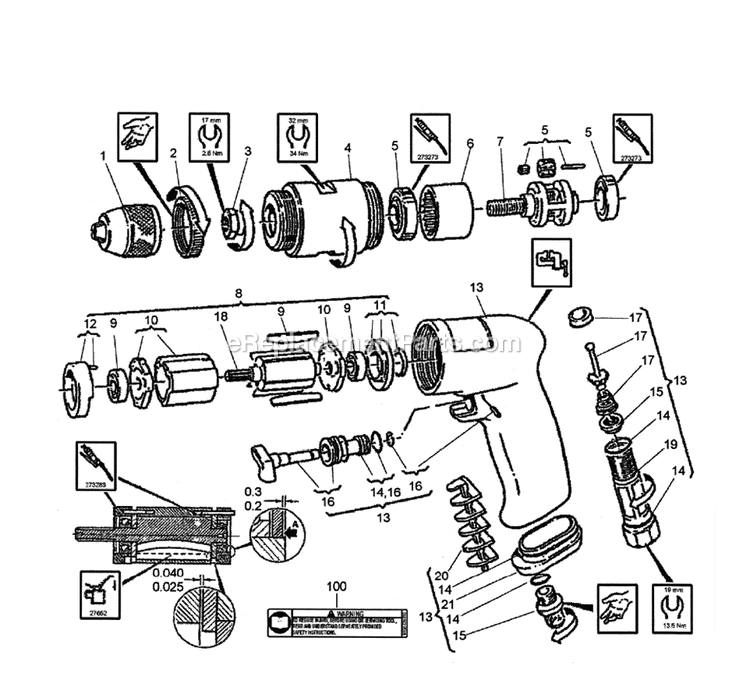 Chicago Pneumatic CP1274 (RP1274) Air Drill Power Tool Section 1 Diagram
